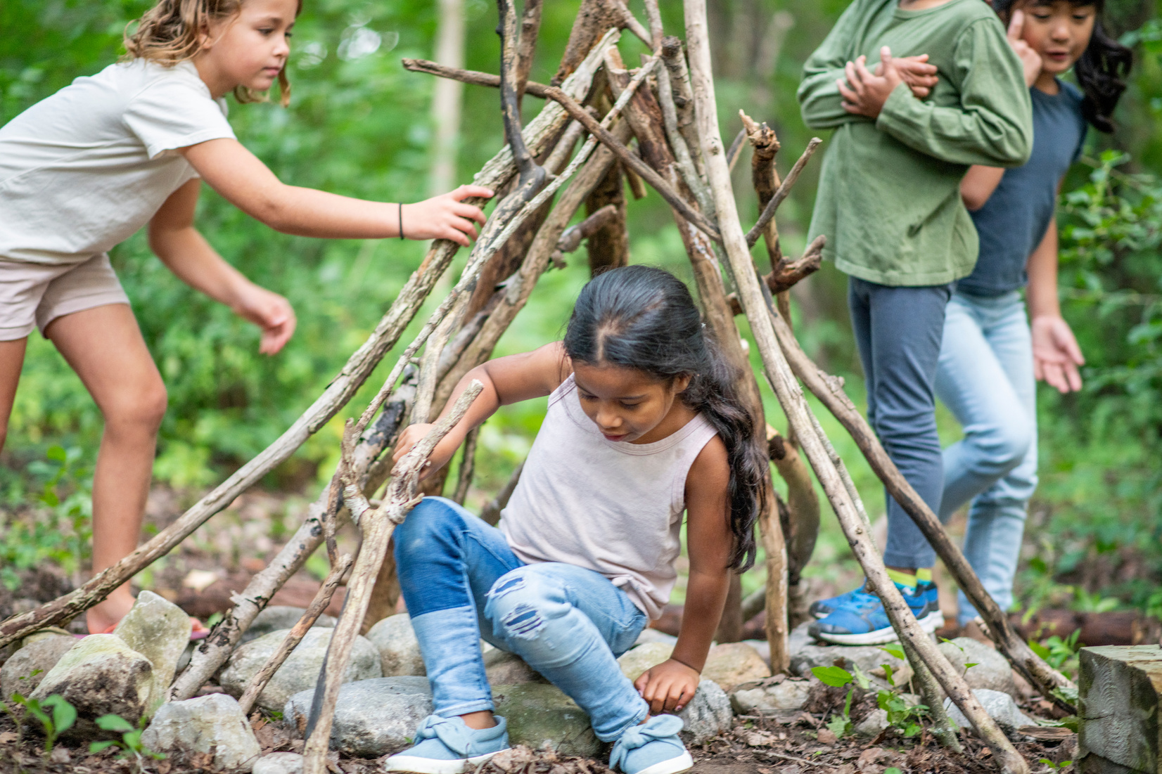 Group of children in forest